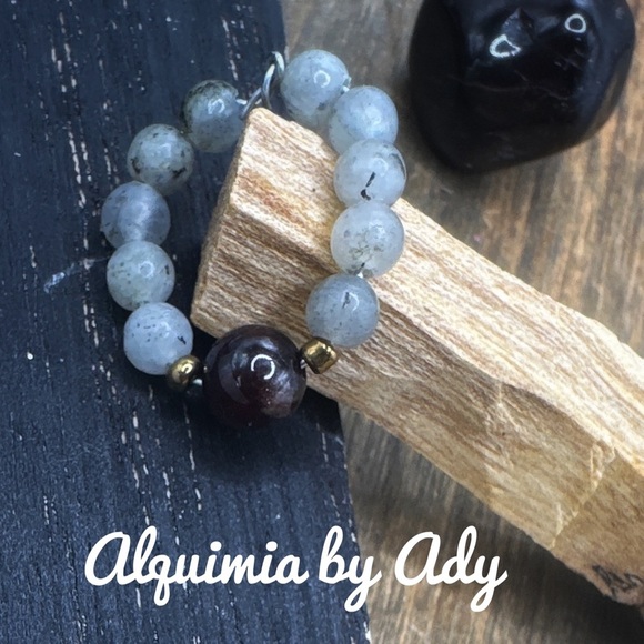 Charms Handmade beaded bohemian ring band labradorite - Picture 1 of 2